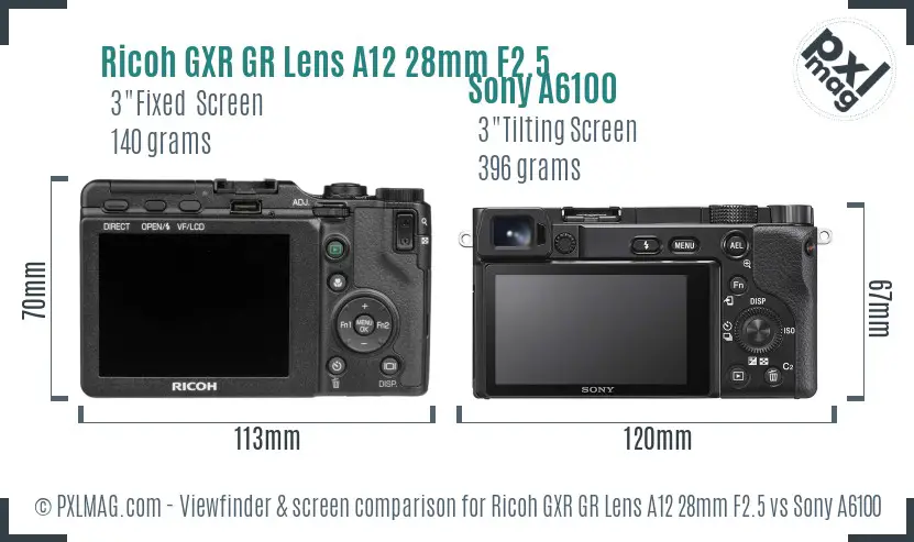 Ricoh GXR GR Lens A12 28mm F2.5 vs Sony A6100 Screen and Viewfinder comparison