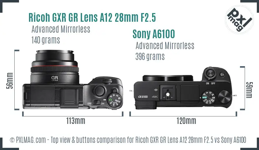 Ricoh GXR GR Lens A12 28mm F2.5 vs Sony A6100 top view buttons comparison