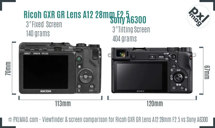 Ricoh GXR GR Lens A12 28mm F2.5 vs Sony A6300 Screen and Viewfinder comparison