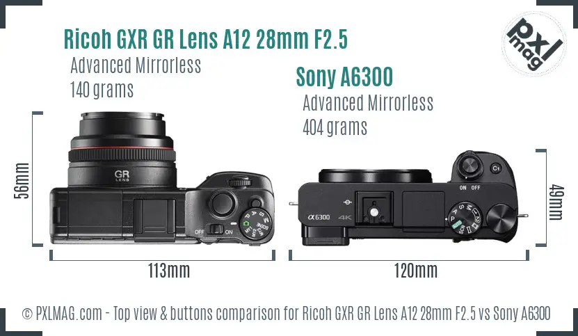 Ricoh GXR GR Lens A12 28mm F2.5 vs Sony A6300 top view buttons comparison