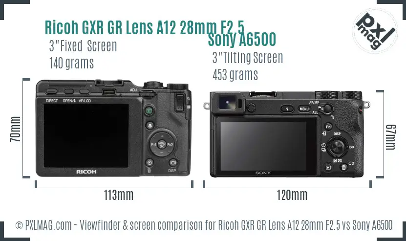 Ricoh GXR GR Lens A12 28mm F2.5 vs Sony A6500 Screen and Viewfinder comparison Ricoh GXR GR Lens A12 28mm F2.5 vs Sony A6500 Screen and Viewfinder comparison
