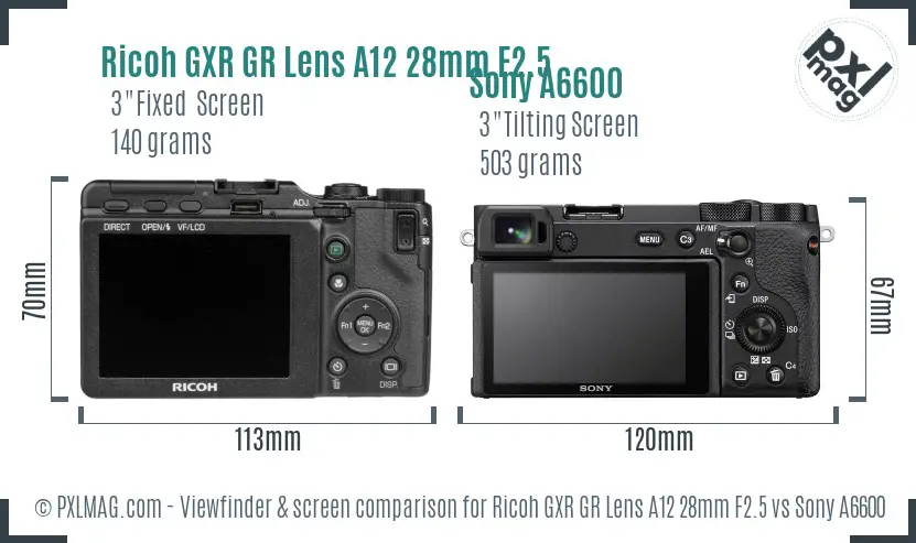 Ricoh GXR GR Lens A12 28mm F2.5 vs Sony A6600 Screen and Viewfinder comparison