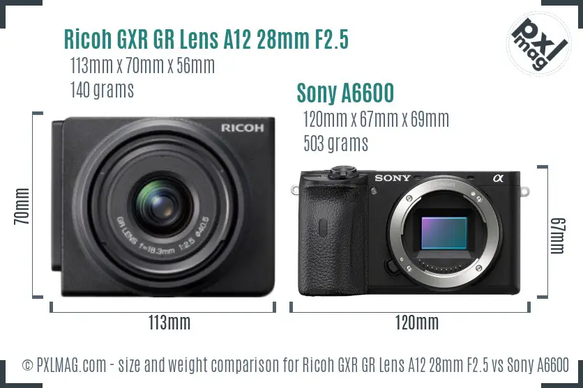 Ricoh GXR GR Lens A12 28mm F2.5 vs Sony A6600 size comparison