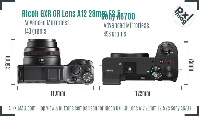 Ricoh GXR GR Lens A12 28mm F2.5 vs Sony A6700 top view buttons comparison