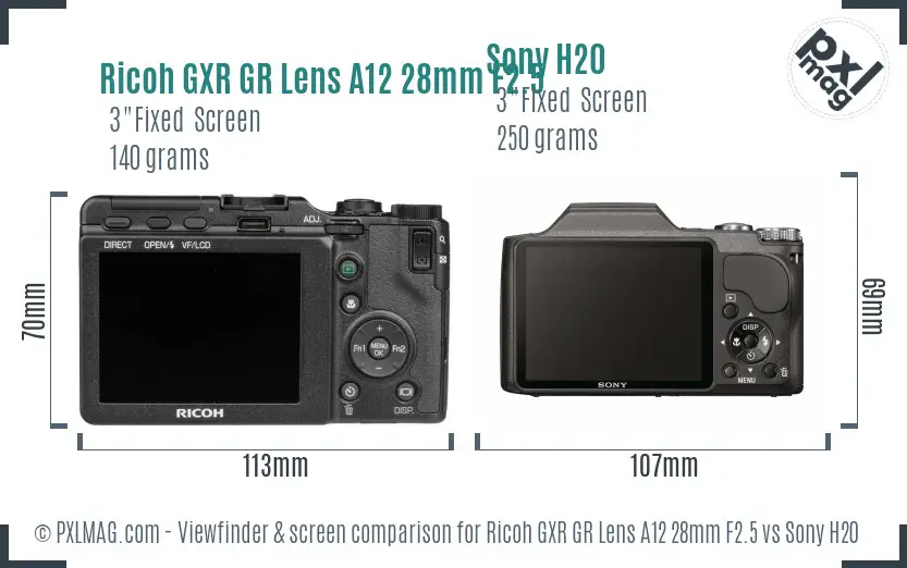 Ricoh GXR GR Lens A12 28mm F2.5 vs Sony H20 Screen and Viewfinder comparison