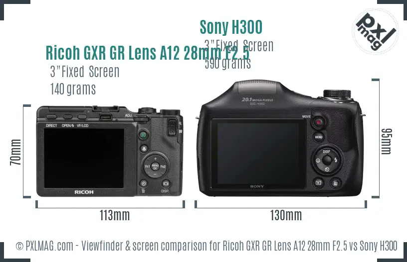 Ricoh GXR GR Lens A12 28mm F2.5 vs Sony H300 Screen and Viewfinder comparison