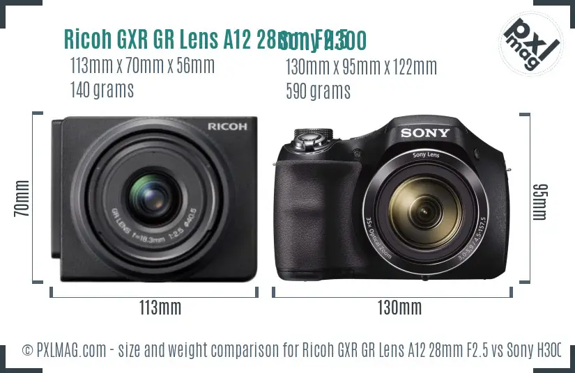 Ricoh GXR GR Lens A12 28mm F2.5 vs Sony H300 size comparison