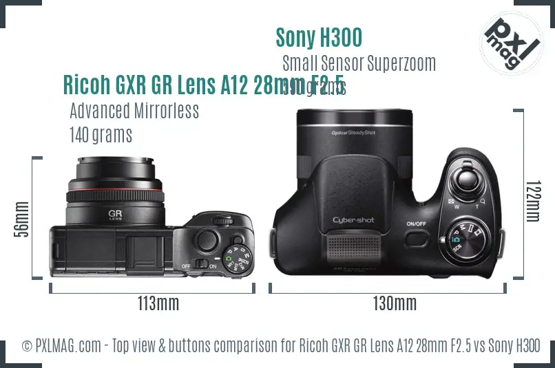 Ricoh GXR GR Lens A12 28mm F2.5 vs Sony H300 top view buttons comparison