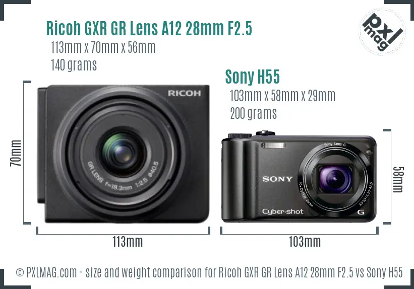 Ricoh GXR GR Lens A12 28mm F2.5 vs Sony H55 size comparison Ricoh GXR GR Lens A12 28mm F2.5 vs Sony H55 size comparison
