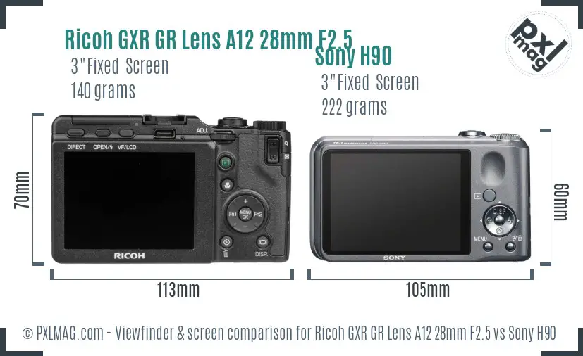 Ricoh GXR GR Lens A12 28mm F2.5 vs Sony H90 Screen and Viewfinder comparison