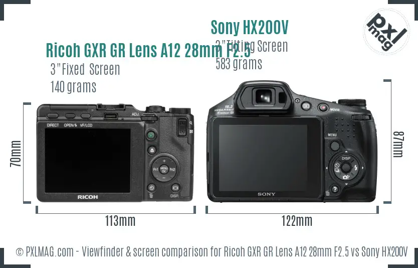 Ricoh GXR GR Lens A12 28mm F2.5 vs Sony HX200V Screen and Viewfinder comparison