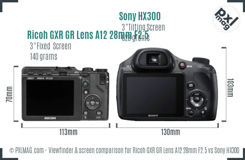 Ricoh GXR GR Lens A12 28mm F2.5 vs Sony HX300 Screen and Viewfinder comparison