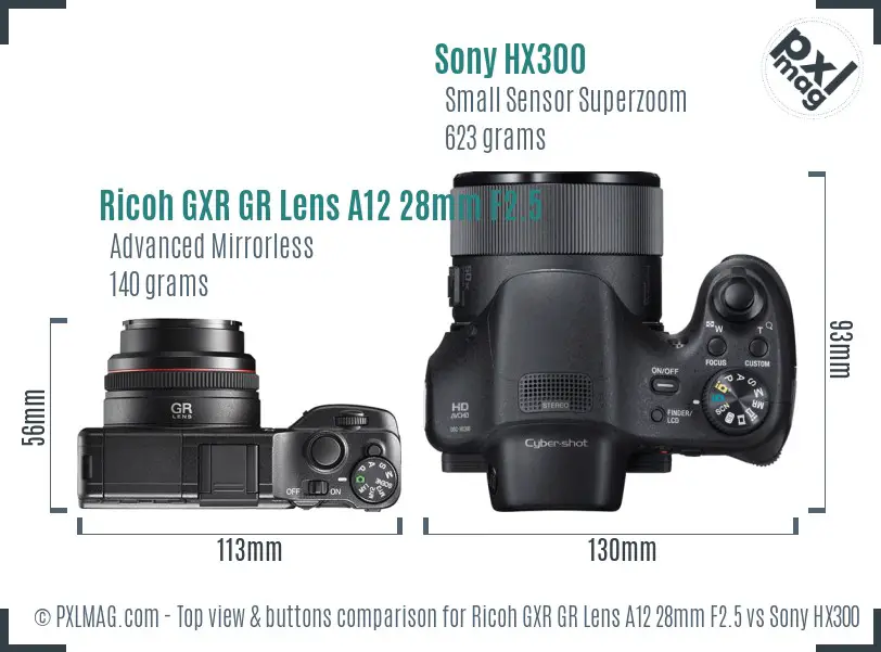 Ricoh GXR GR Lens A12 28mm F2.5 vs Sony HX300 top view buttons comparison