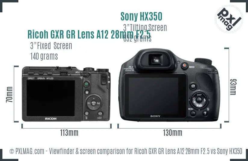 Ricoh GXR GR Lens A12 28mm F2.5 vs Sony HX350 Screen and Viewfinder comparison Ricoh GXR GR Lens A12 28mm F2.5 vs Sony HX350 Screen and Viewfinder comparison