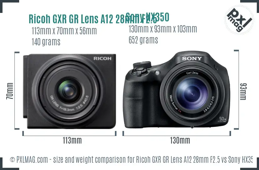 Ricoh GXR GR Lens A12 28mm F2.5 vs Sony HX350 size comparison Ricoh GXR GR Lens A12 28mm F2.5 vs Sony HX350 size comparison