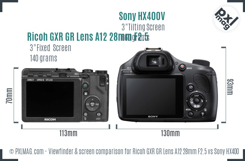 Ricoh GXR GR Lens A12 28mm F2.5 vs Sony HX400V Screen and Viewfinder comparison