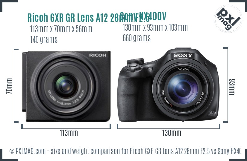 Ricoh GXR GR Lens A12 28mm F2.5 vs Sony HX400V size comparison Ricoh GXR GR Lens A12 28mm F2.5 vs Sony HX400V size comparison
