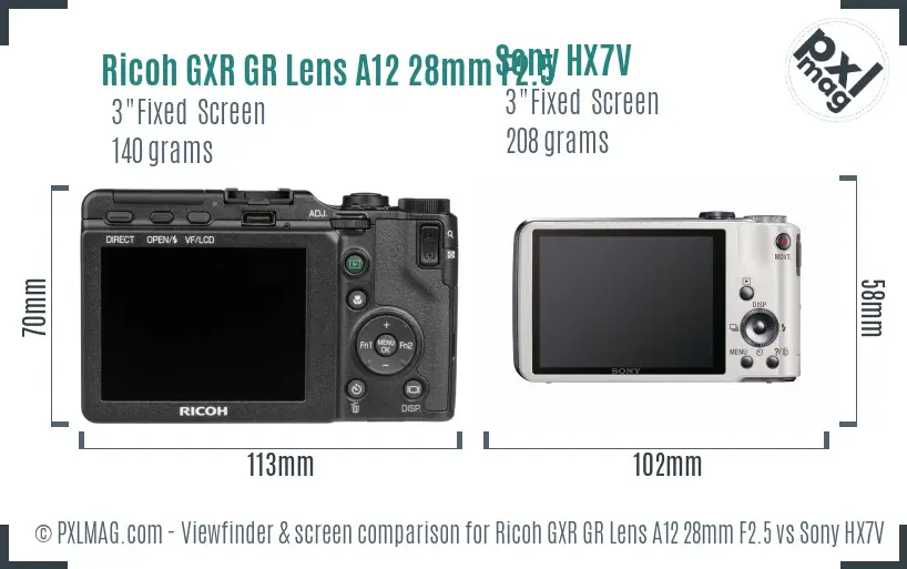 Ricoh GXR GR Lens A12 28mm F2.5 vs Sony HX7V Screen and Viewfinder comparison Ricoh GXR GR Lens A12 28mm F2.5 vs Sony HX7V Screen and Viewfinder comparison