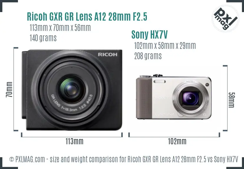 Ricoh GXR GR Lens A12 28mm F2.5 vs Sony HX7V size comparison Ricoh GXR GR Lens A12 28mm F2.5 vs Sony HX7V size comparison