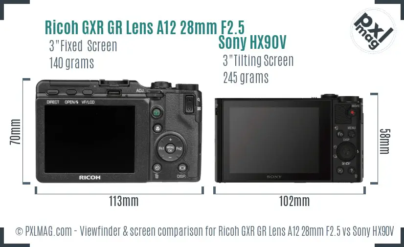 Ricoh GXR GR Lens A12 28mm F2.5 vs Sony HX90V Screen and Viewfinder comparison