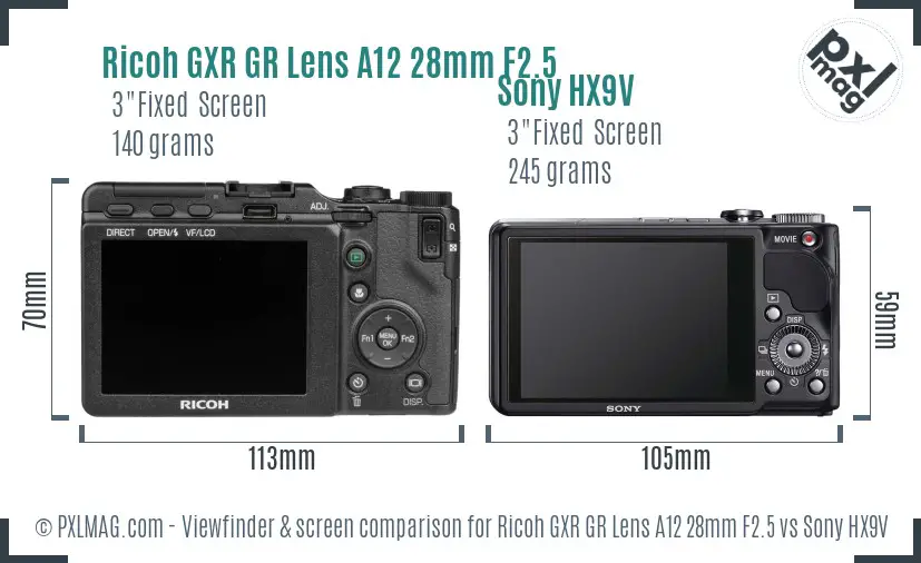 Ricoh GXR GR Lens A12 28mm F2.5 vs Sony HX9V Screen and Viewfinder comparison