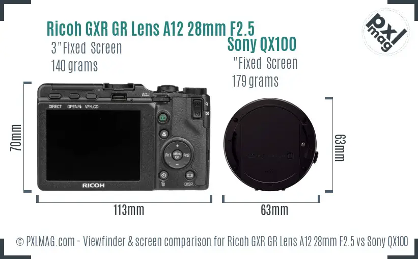 Ricoh GXR GR Lens A12 28mm F2.5 vs Sony QX100 Screen and Viewfinder comparison Ricoh GXR GR Lens A12 28mm F2.5 vs Sony QX100 Screen and Viewfinder comparison