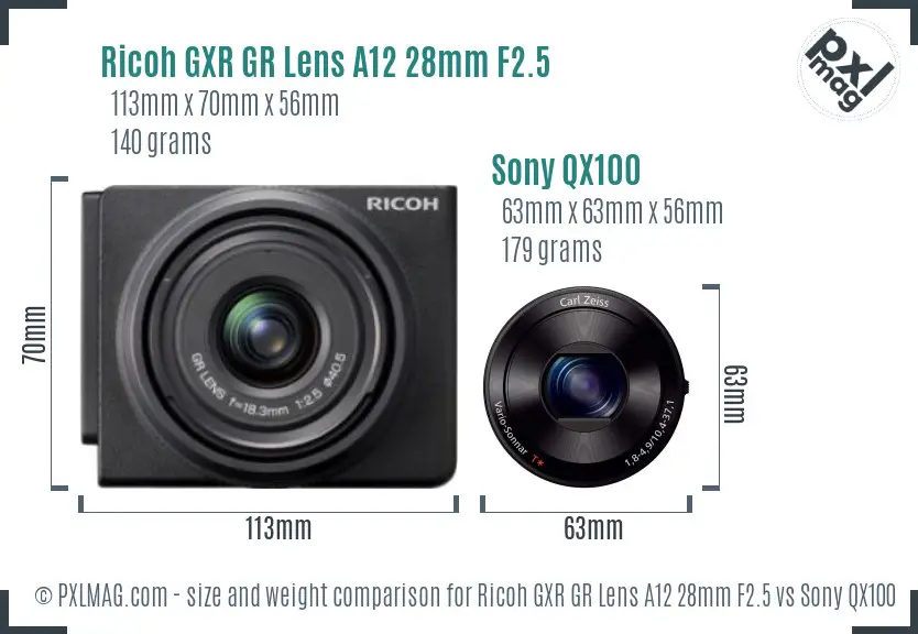 Ricoh GXR GR Lens A12 28mm F2.5 vs Sony QX100 size comparison Ricoh GXR GR Lens A12 28mm F2.5 vs Sony QX100 size comparison
