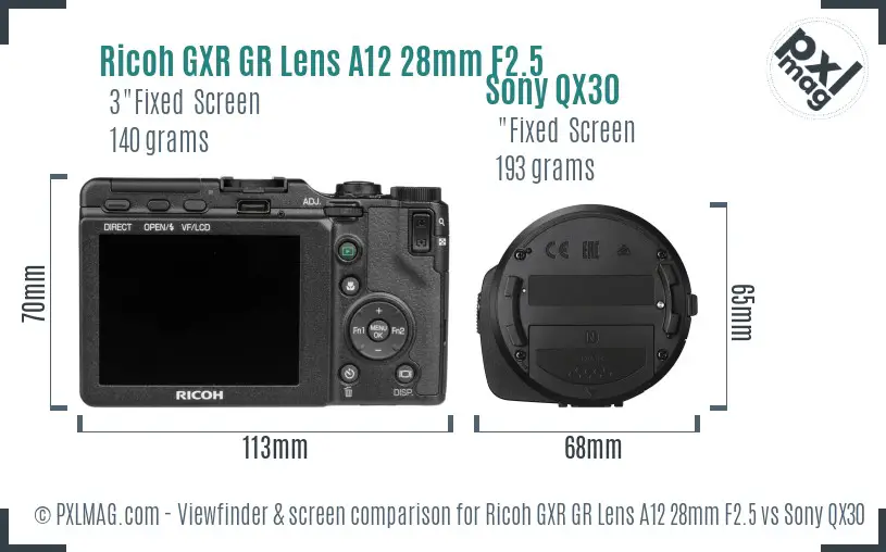 Ricoh GXR GR Lens A12 28mm F2.5 vs Sony QX30 Screen and Viewfinder comparison Ricoh GXR GR Lens A12 28mm F2.5 vs Sony QX30 Screen and Viewfinder comparison