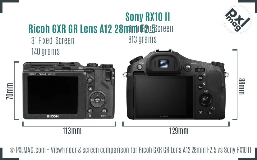 Ricoh GXR GR Lens A12 28mm F2.5 vs Sony RX10 II Screen and Viewfinder comparison