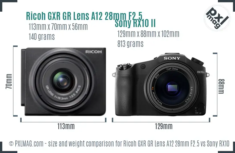 Ricoh GXR GR Lens A12 28mm F2.5 vs Sony RX10 II size comparison