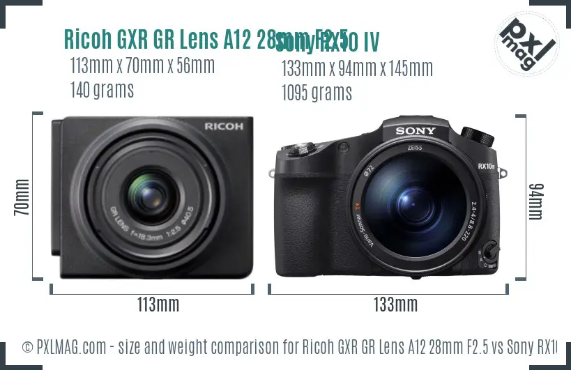 Ricoh GXR GR Lens A12 28mm F2.5 vs Sony RX10 IV size comparison