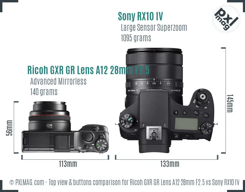 Ricoh GXR GR Lens A12 28mm F2.5 vs Sony RX10 IV top view buttons comparison