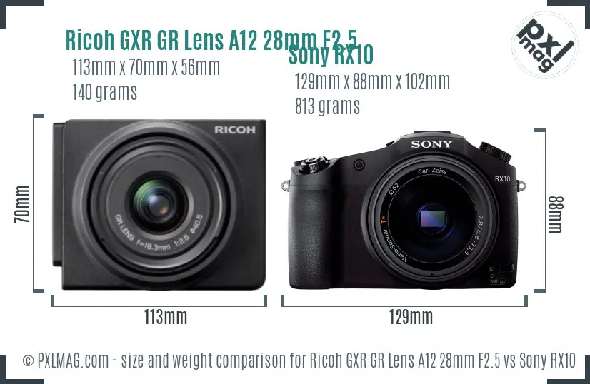 Ricoh GXR GR Lens A12 28mm F2.5 vs Sony RX10 size comparison
