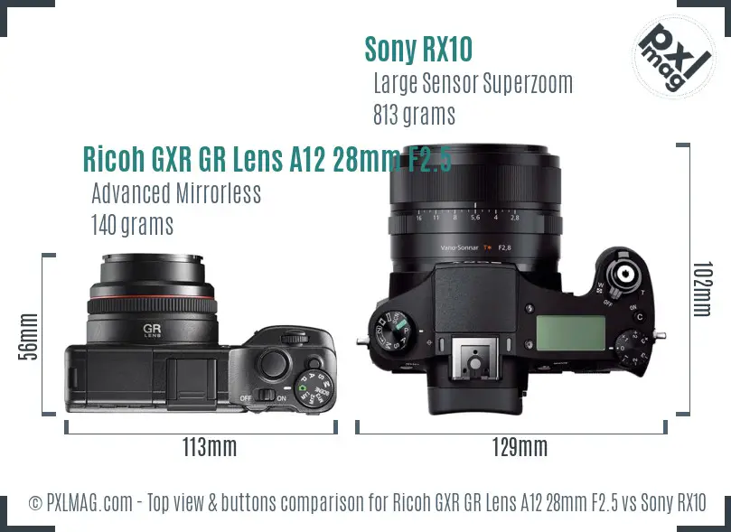 Ricoh GXR GR Lens A12 28mm F2.5 vs Sony RX10 top view buttons comparison