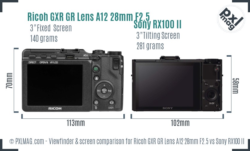 Ricoh GXR GR Lens A12 28mm F2.5 vs Sony RX100 II Screen and Viewfinder comparison
