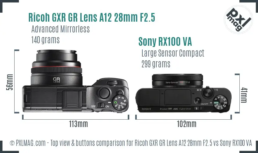 Ricoh GXR GR Lens A12 28mm F2.5 vs Sony RX100 VA top view buttons comparison