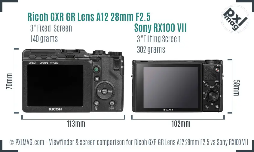 Ricoh GXR GR Lens A12 28mm F2.5 vs Sony RX100 VII Screen and Viewfinder comparison