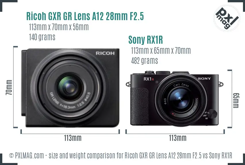 Ricoh GXR GR Lens A12 28mm F2.5 vs Sony RX1R size comparison