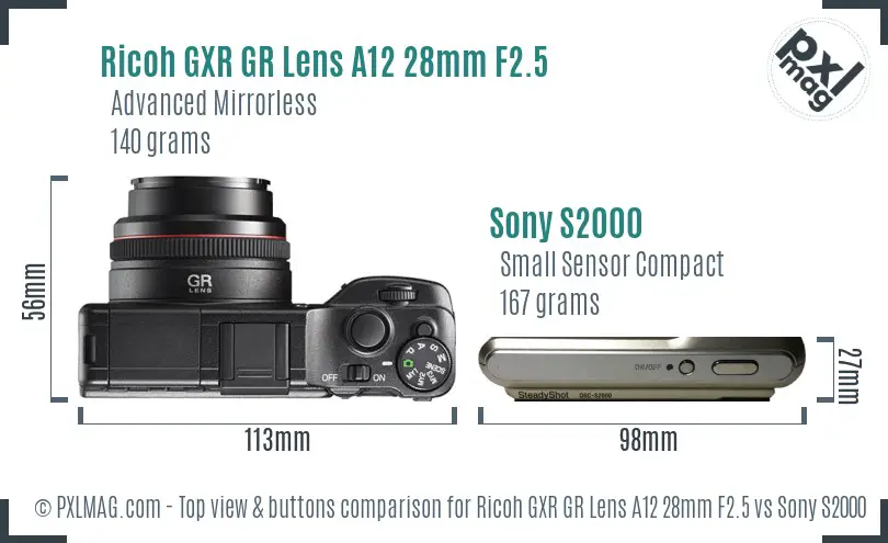 Ricoh GXR GR Lens A12 28mm F2.5 vs Sony S2000 top view buttons comparison