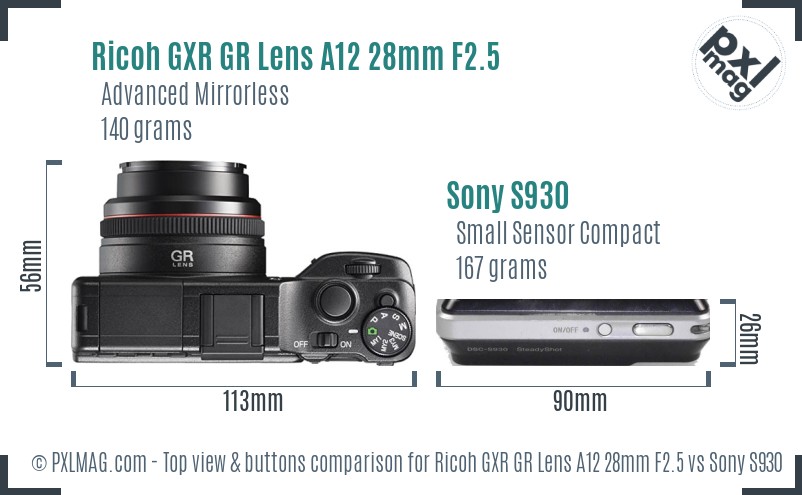 Ricoh GXR GR Lens A12 28mm F2.5 vs Sony S930 top view buttons comparison