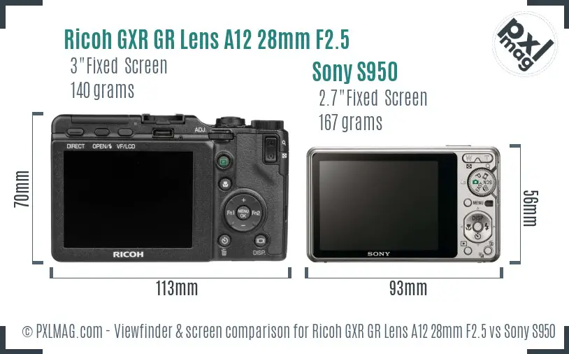 Ricoh GXR GR Lens A12 28mm F2.5 vs Sony S950 Screen and Viewfinder comparison