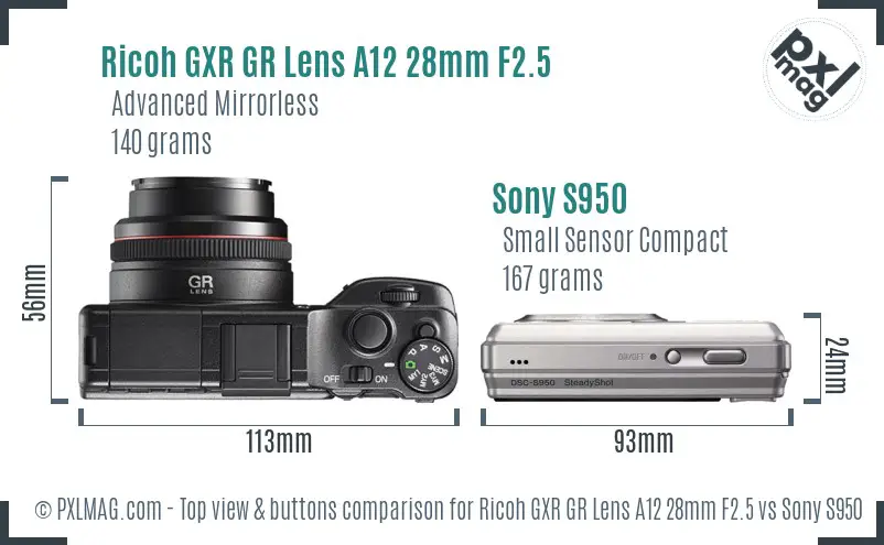Ricoh GXR GR Lens A12 28mm F2.5 vs Sony S950 top view buttons comparison