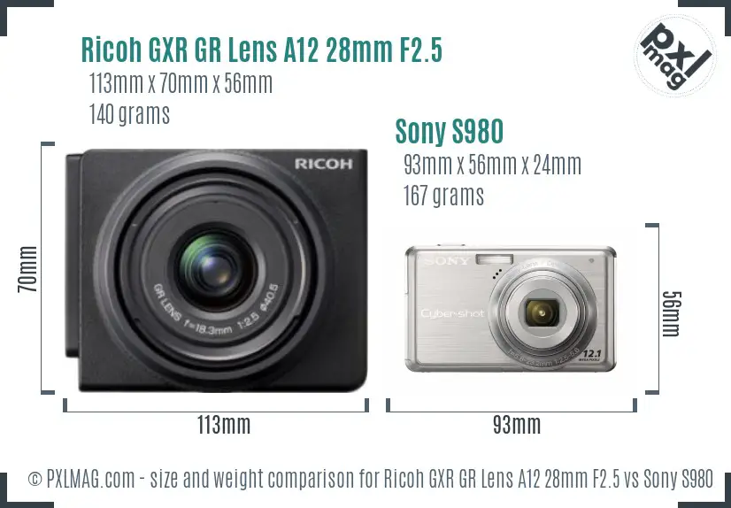 Ricoh GXR GR Lens A12 28mm F2.5 vs Sony S980 size comparison