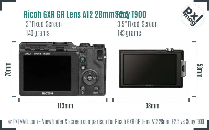 Ricoh GXR GR Lens A12 28mm F2.5 vs Sony T900 Screen and Viewfinder comparison