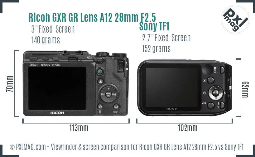 Ricoh GXR GR Lens A12 28mm F2.5 vs Sony TF1 Screen and Viewfinder comparison