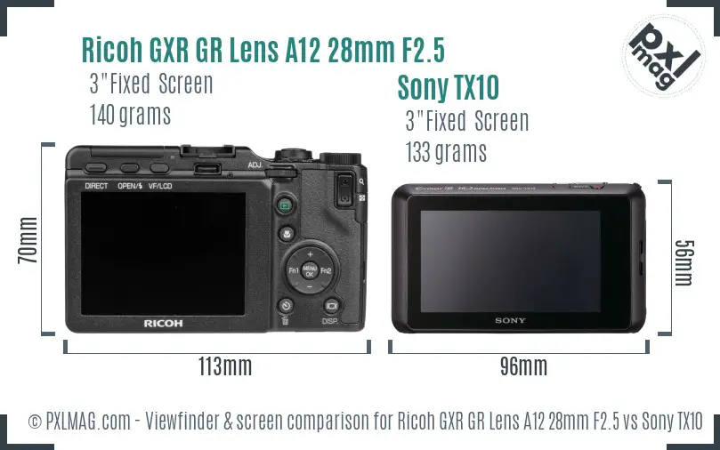 Ricoh GXR GR Lens A12 28mm F2.5 vs Sony TX10 Screen and Viewfinder comparison