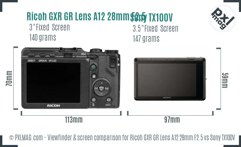 Ricoh GXR GR Lens A12 28mm F2.5 vs Sony TX100V Screen and Viewfinder comparison