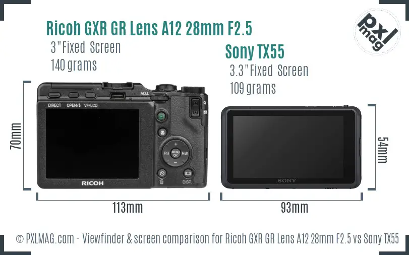 Ricoh GXR GR Lens A12 28mm F2.5 vs Sony TX55 Screen and Viewfinder comparison