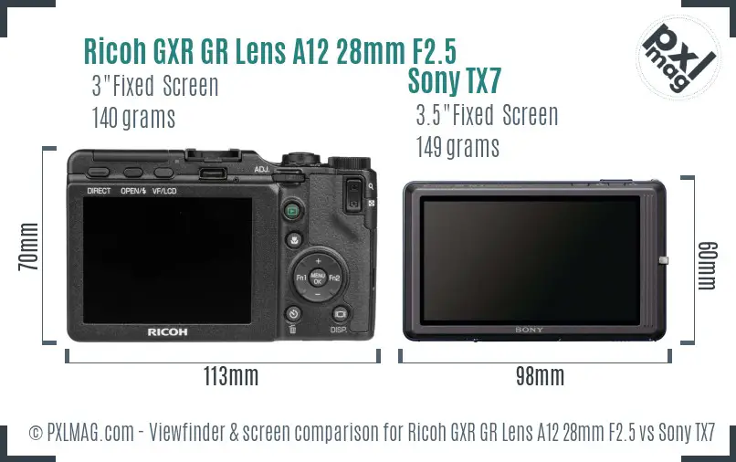 Ricoh GXR GR Lens A12 28mm F2.5 vs Sony TX7 Screen and Viewfinder comparison