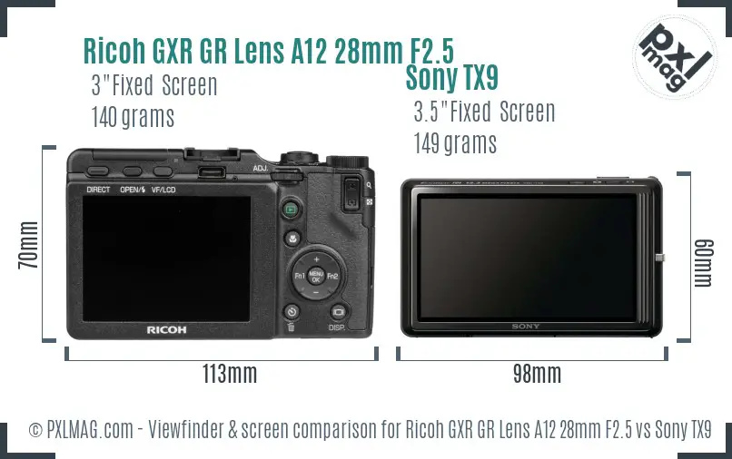 Ricoh GXR GR Lens A12 28mm F2.5 vs Sony TX9 Screen and Viewfinder comparison